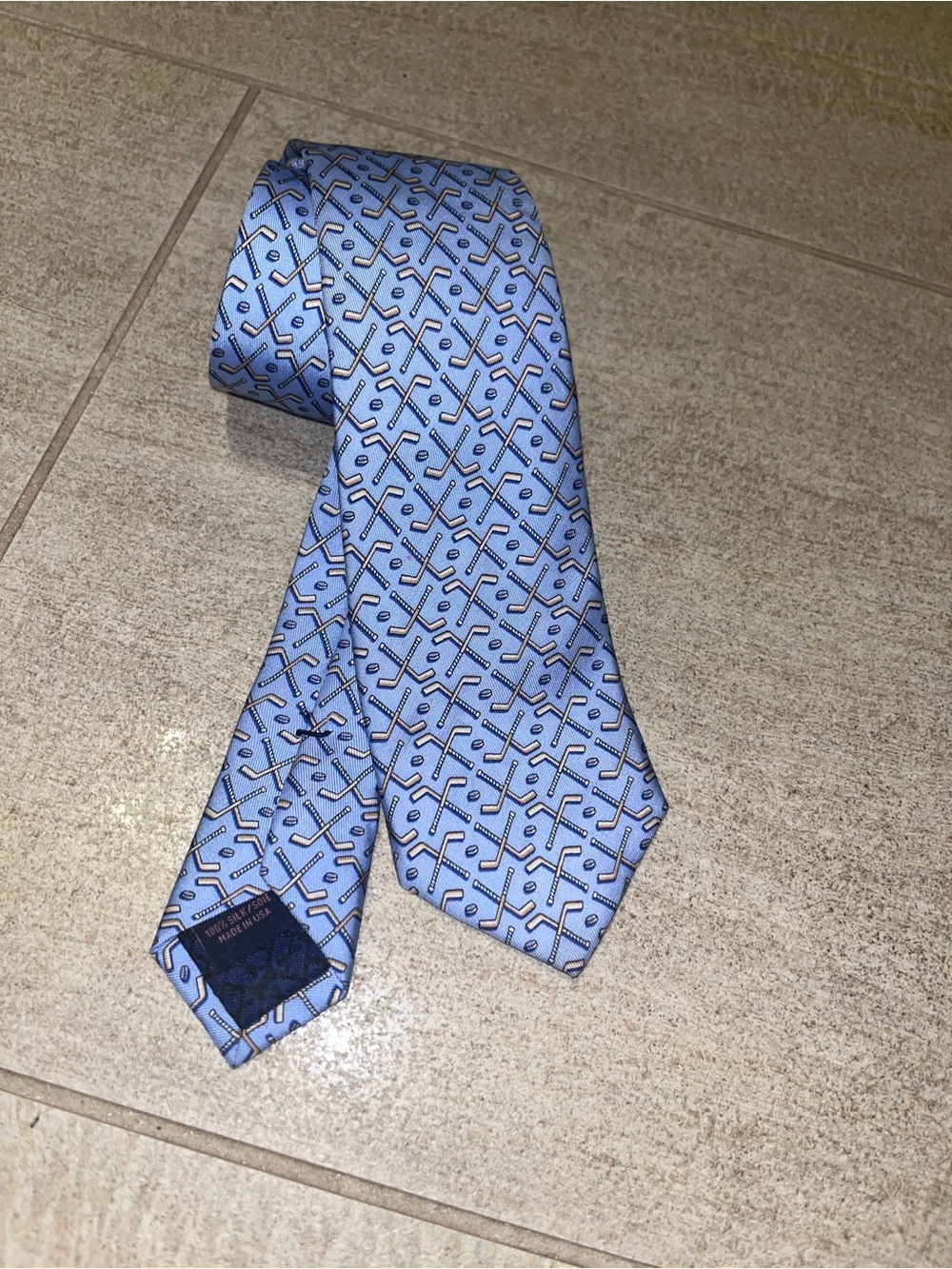 Boys youth Silk hockey Motif Tie - Light Blue vineyard vines